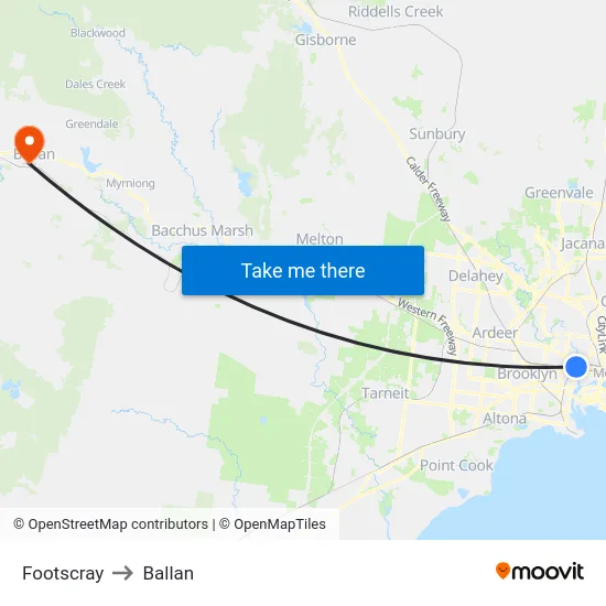Footscray to Ballan map