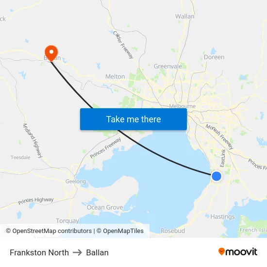 Frankston North to Ballan map