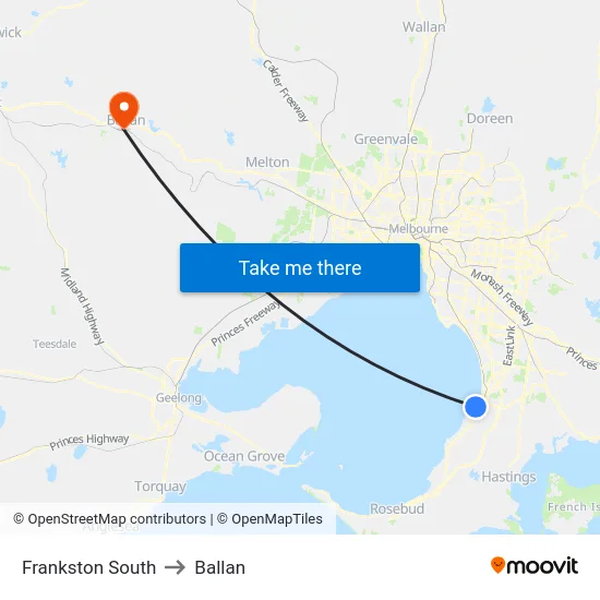 Frankston South to Ballan map