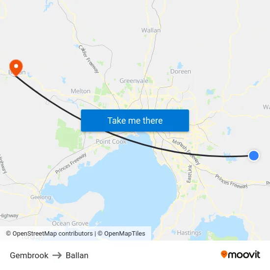 Gembrook to Ballan map