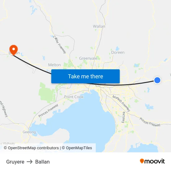 Gruyere to Ballan map