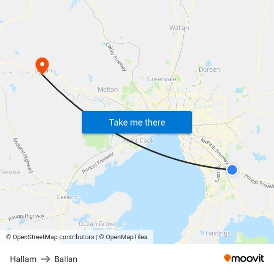 Hallam to Ballan map
