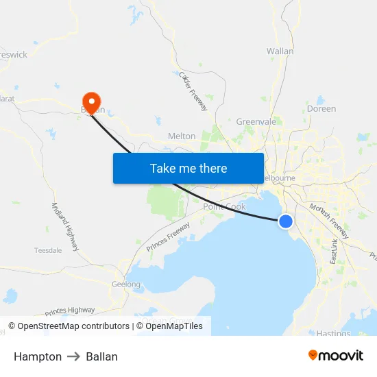 Hampton to Ballan map