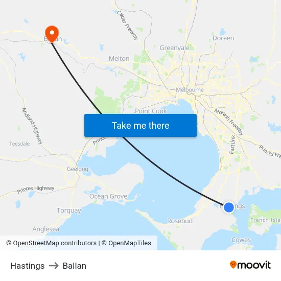 Hastings to Ballan map