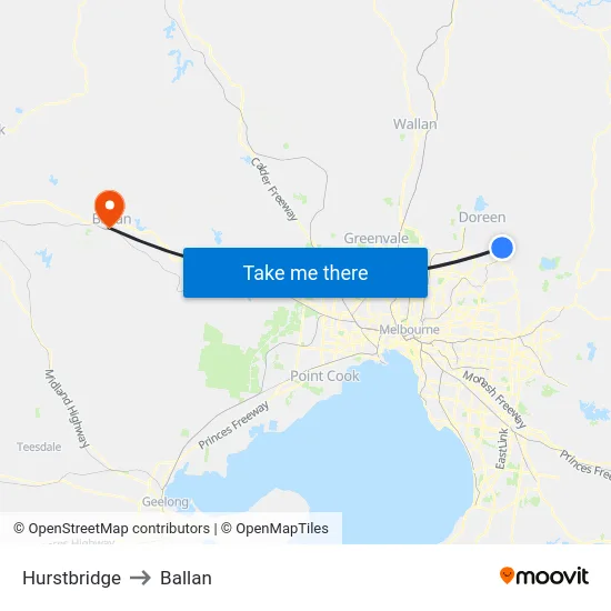 Hurstbridge to Ballan map