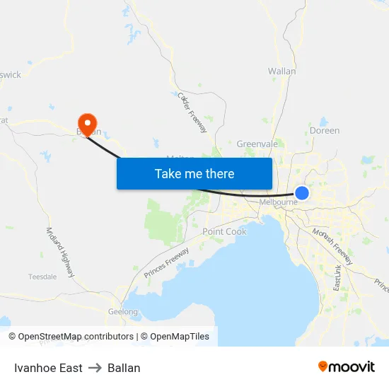 Ivanhoe East to Ballan map