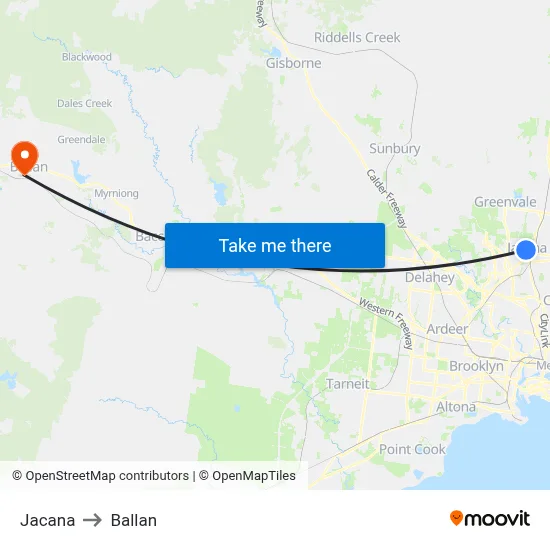 Jacana to Ballan map