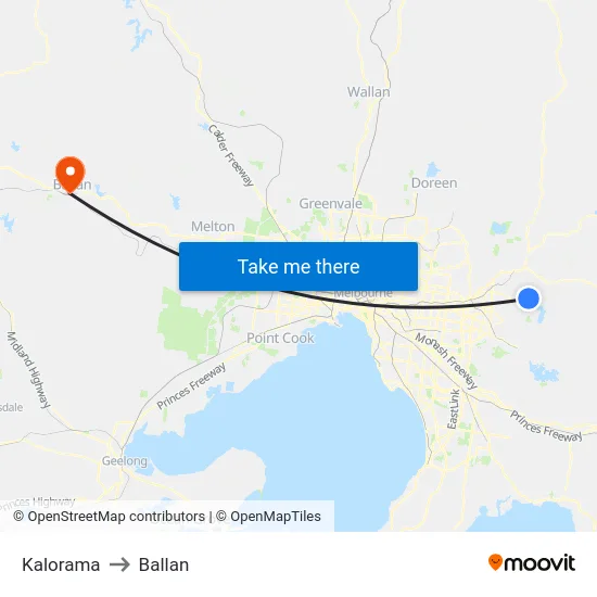 Kalorama to Ballan map