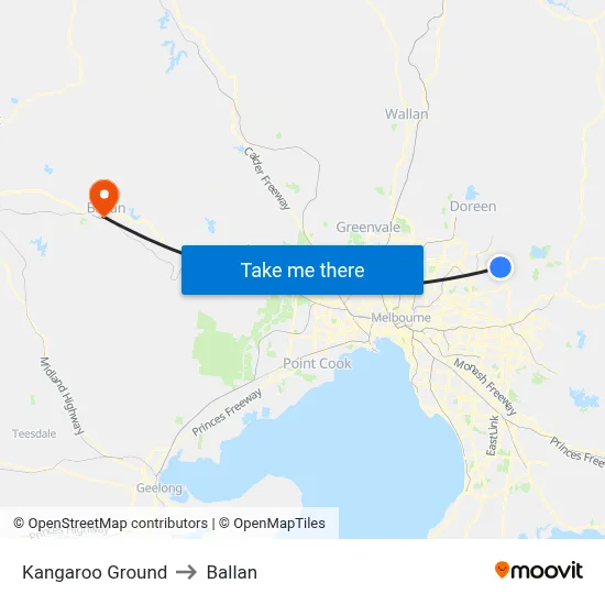 Kangaroo Ground to Ballan map