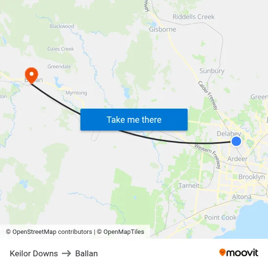 Keilor Downs to Ballan map