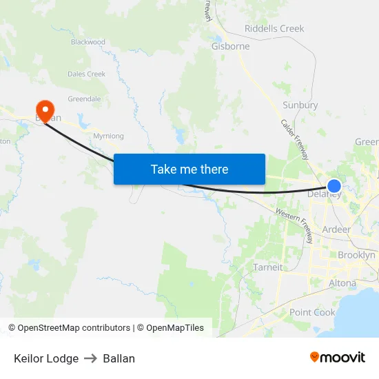 Keilor Lodge to Ballan map