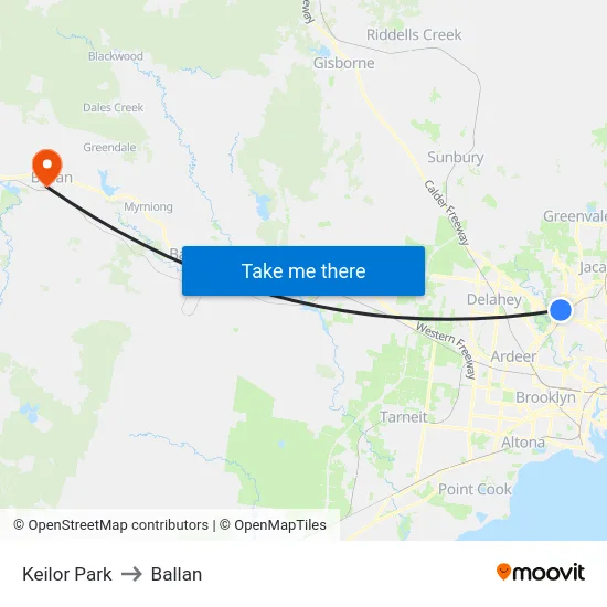 Keilor Park to Ballan map
