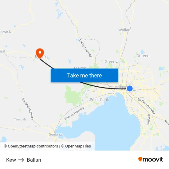 Kew to Ballan map