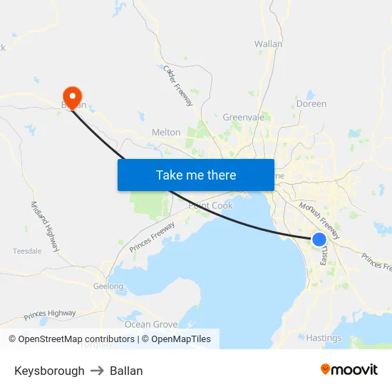 Keysborough to Ballan map