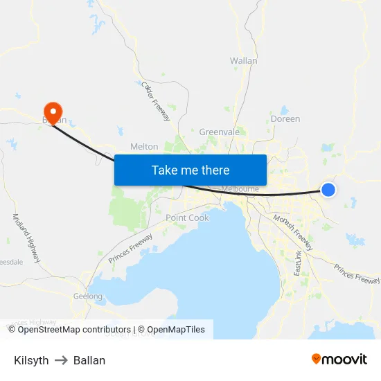 Kilsyth to Ballan map