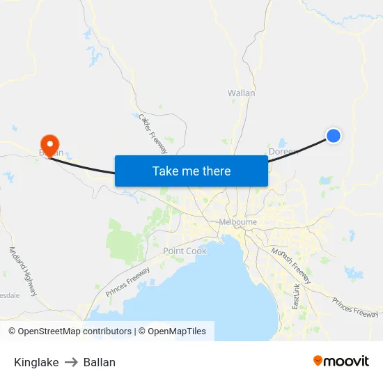 Kinglake to Ballan map