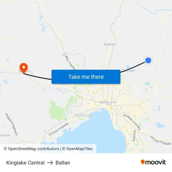 Kinglake Central to Ballan map