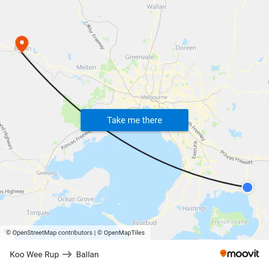 Koo Wee Rup to Ballan map