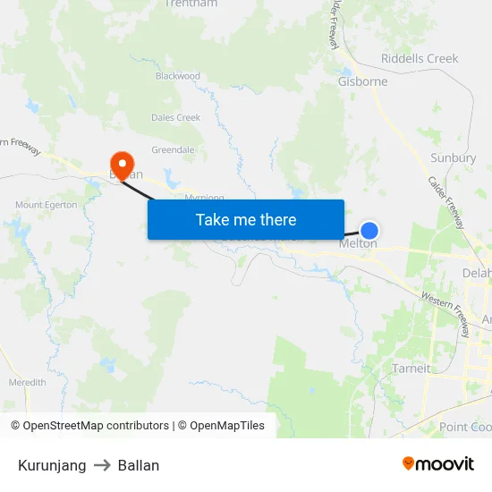 Kurunjang to Ballan map
