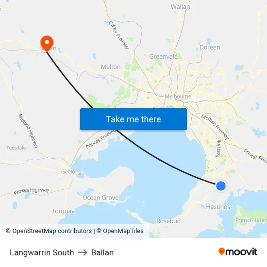 Langwarrin South to Ballan map