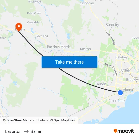 Laverton to Ballan map