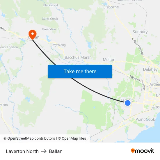 Laverton North to Ballan map