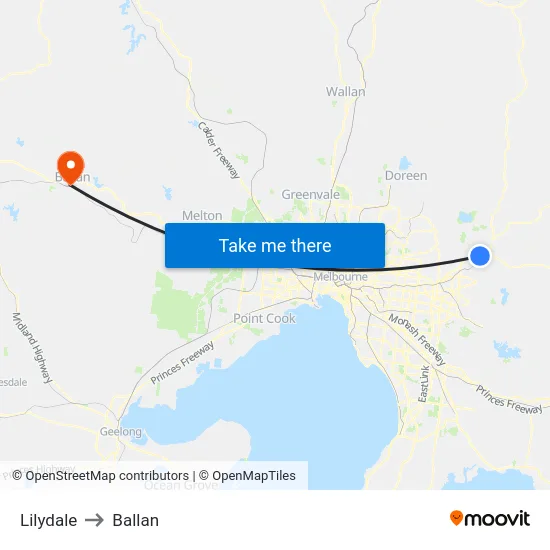 Lilydale to Ballan map