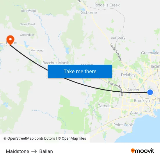 Maidstone to Ballan map