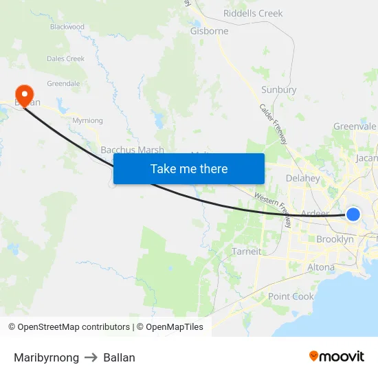 Maribyrnong to Ballan map