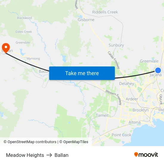 Meadow Heights to Ballan map