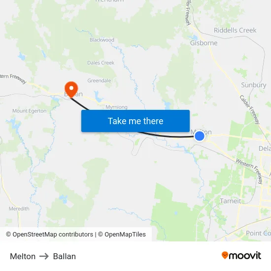 Melton to Ballan map