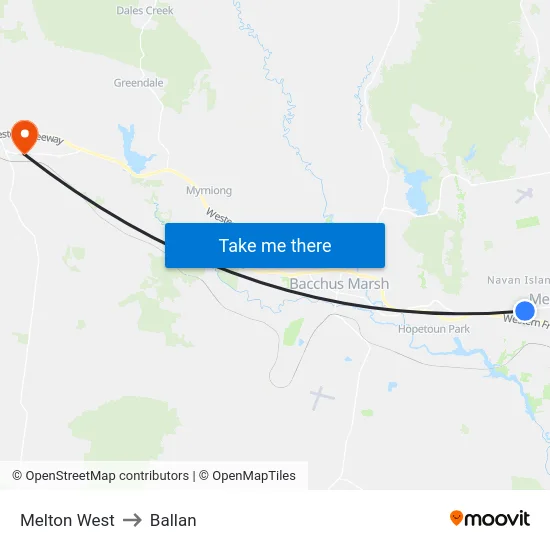 Melton West to Ballan map