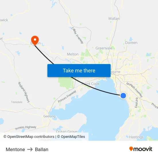 Mentone to Ballan map