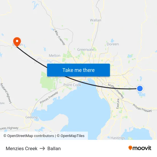 Menzies Creek to Ballan map