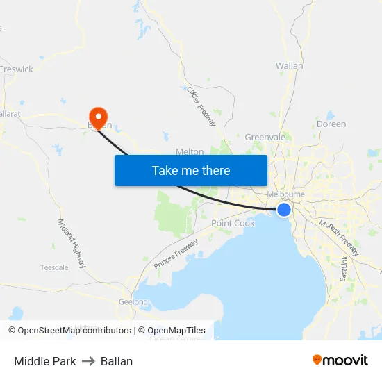 Middle Park to Ballan map