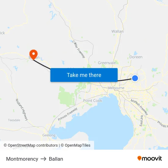 Montmorency to Ballan map