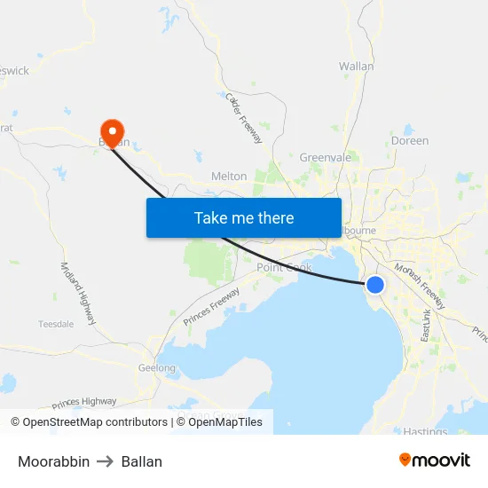 Moorabbin to Ballan map
