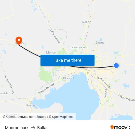 Mooroolbark to Ballan map