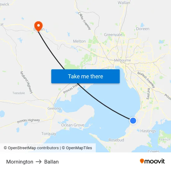 Mornington to Ballan map