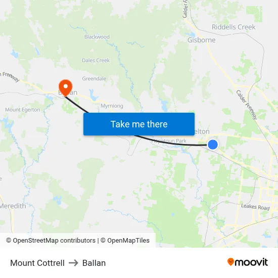 Mount Cottrell to Ballan map