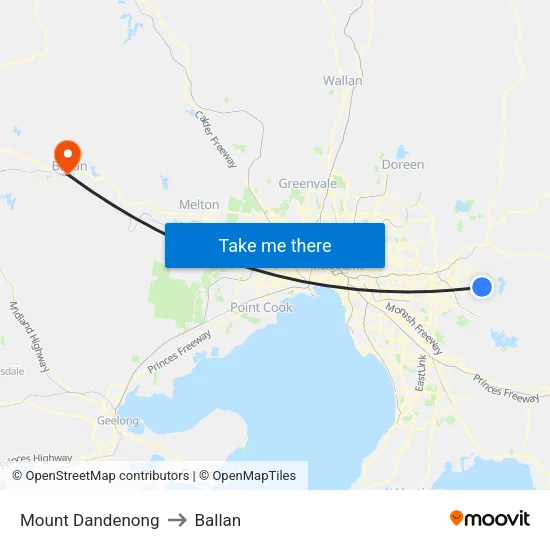 Mount Dandenong to Ballan map