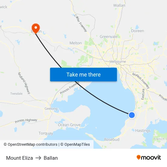 Mount Eliza to Ballan map