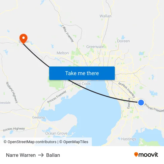 Narre Warren to Ballan map