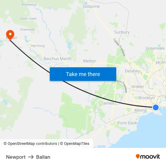 Newport to Ballan map