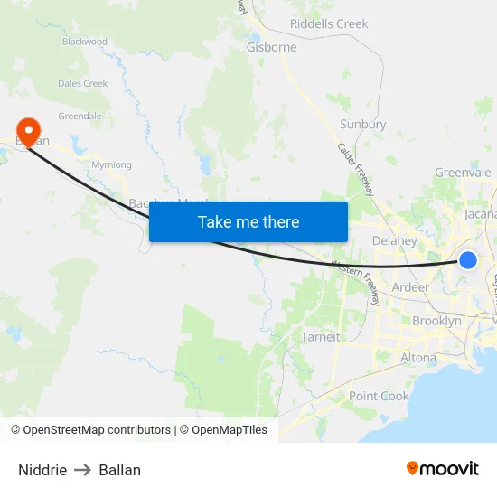 Niddrie to Ballan map