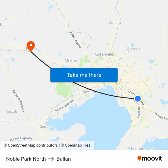 Noble Park North to Ballan map