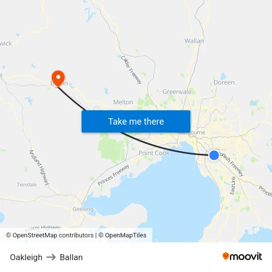 Oakleigh to Ballan map