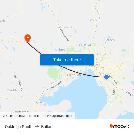 Oakleigh South to Ballan map