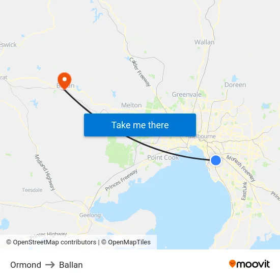 Ormond to Ballan map