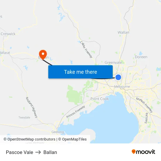 Pascoe Vale to Ballan map